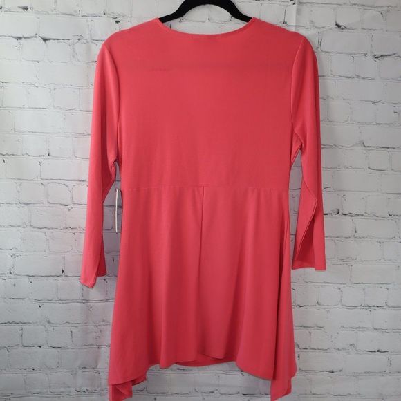 Chaus Coral 3/4 Sleeve Ruched SharkBite Top w/ Zipper Detail Women's Size M-NWT - Picture 3 of 6